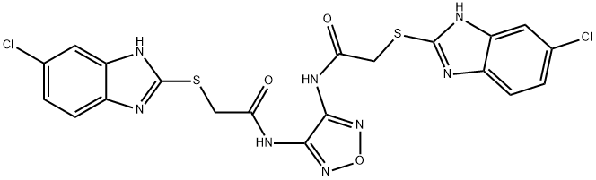 2-[(6-chloro-1H-benzimidazol-2-yl)sulfanyl]-N-[4-[[2-[(6-chloro-1H-benzimidazol-2-yl)sulfanyl]acetyl]amino]-1,2,5-oxadiazol-3-yl]acetamide Struktur