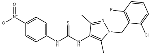 1-[1-[(2-chloro-6-fluorophenyl)methyl]-3,5-dimethylpyrazol-4-yl]-3-(4-nitrophenyl)thiourea Struktur