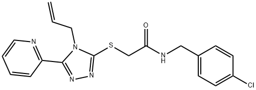 N-[(4-chlorophenyl)methyl]-2-[(4-prop-2-enyl-5-pyridin-2-yl-1,2,4-triazol-3-yl)sulfanyl]acetamide Struktur