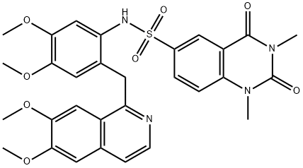 N-[2-[(6,7-dimethoxyisoquinolin-1-yl)methyl]-4,5-dimethoxyphenyl]-1,3-dimethyl-2,4-dioxoquinazoline-6-sulfonamide Struktur