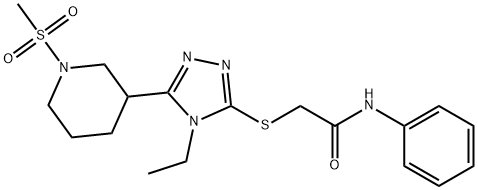 2-[[4-ethyl-5-(1-methylsulfonylpiperidin-3-yl)-1,2,4-triazol-3-yl]sulfanyl]-N-phenylacetamide Struktur