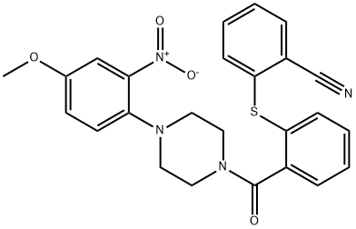 2-[2-[4-(4-methoxy-2-nitrophenyl)piperazine-1-carbonyl]phenyl]sulfanylbenzonitrile Struktur