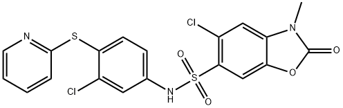 5-chloro-N-(3-chloro-4-pyridin-2-ylsulfanylphenyl)-3-methyl-2-oxo-1,3-benzoxazole-6-sulfonamide Struktur