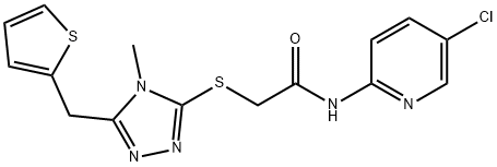 N-(5-chloropyridin-2-yl)-2-[[4-methyl-5-(thiophen-2-ylmethyl)-1,2,4-triazol-3-yl]sulfanyl]acetamide Struktur