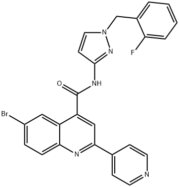 6-bromo-N-[1-[(2-fluorophenyl)methyl]pyrazol-3-yl]-2-pyridin-4-ylquinoline-4-carboxamide Struktur