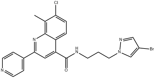 N-[3-(4-bromopyrazol-1-yl)propyl]-7-chloro-8-methyl-2-pyridin-4-ylquinoline-4-carboxamide Struktur