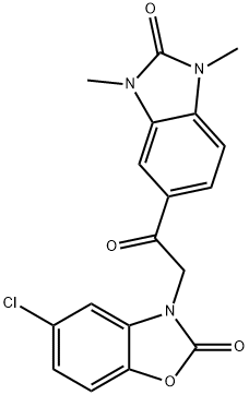 5-chloro-3-[2-(1,3-dimethyl-2-oxobenzimidazol-5-yl)-2-oxoethyl]-1,3-benzoxazol-2-one Struktur