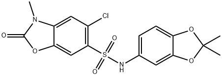 5-chloro-N-(2,2-dimethyl-1,3-benzodioxol-5-yl)-3-methyl-2-oxo-1,3-benzoxazole-6-sulfonamide Struktur