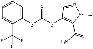 2-methyl-4-[[2-(trifluoromethyl)phenyl]carbamoylamino]pyrazole-3-carboxamide Struktur