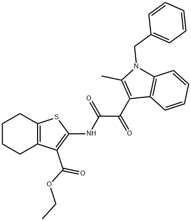 ethyl 2-[[2-(1-benzyl-2-methylindol-3-yl)-2-oxoacetyl]amino]-4,5,6,7-tetrahydro-1-benzothiophene-3-carboxylate Struktur