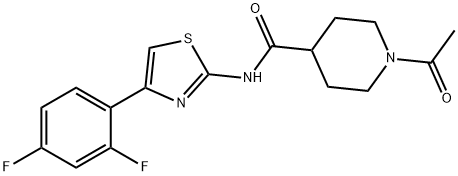 1-acetyl-N-[4-(2,4-difluorophenyl)-1,3-thiazol-2-yl]piperidine-4-carboxamide Struktur