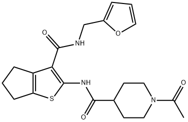 1-acetyl-N-[3-(furan-2-ylmethylcarbamoyl)-5,6-dihydro-4H-cyclopenta[b]thiophen-2-yl]piperidine-4-carboxamide Struktur