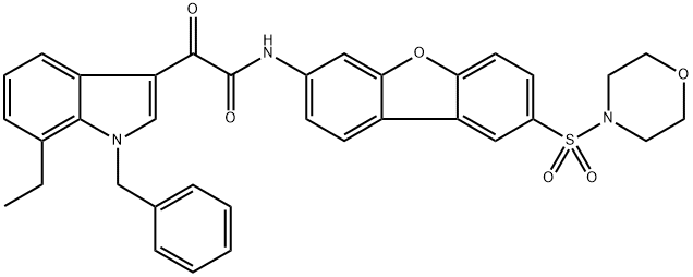 2-(1-benzyl-7-ethylindol-3-yl)-N-(8-morpholin-4-ylsulfonyldibenzofuran-3-yl)-2-oxoacetamide Struktur