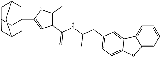 5-(1-adamantyl)-N-(1-dibenzofuran-2-ylpropan-2-yl)-2-methylfuran-3-carboxamide Struktur