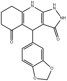 4-(1,3-benzodioxol-5-yl)-2,4,6,7,8,9-hexahydro-1H-pyrazolo[3,4-b]quinoline-3,5-dione Struktur