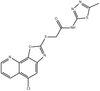 2-[(5-chloro-[1,3]oxazolo[4,5-h]quinolin-2-yl)sulfanyl]-N-(5-methyl-1,3,4-thiadiazol-2-yl)acetamide Struktur