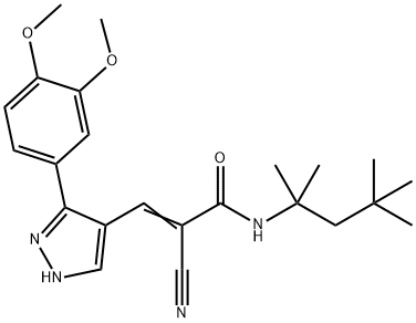 (E)-2-cyano-3-[5-(3,4-dimethoxyphenyl)-1H-pyrazol-4-yl]-N-(2,4,4-trimethylpentan-2-yl)prop-2-enamide Struktur