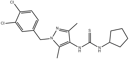 1-cyclopentyl-3-[1-[(3,4-dichlorophenyl)methyl]-3,5-dimethylpyrazol-4-yl]thiourea Struktur