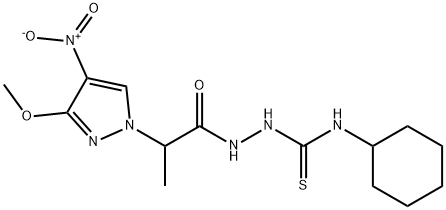 1-cyclohexyl-3-[2-(3-methoxy-4-nitropyrazol-1-yl)propanoylamino]thiourea Struktur