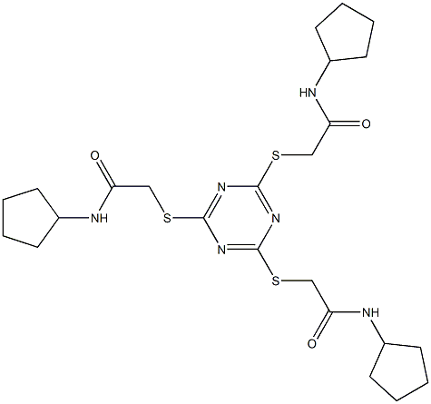 2-[[4,6-bis[[2-(cyclopentylamino)-2-oxoethyl]sulfanyl]-1,3,5-triazin-2-yl]sulfanyl]-N-cyclopentylacetamide Struktur