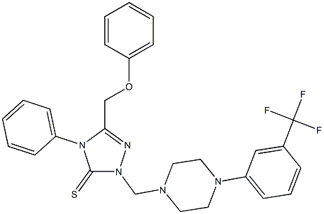 5-(phenoxymethyl)-4-phenyl-2-[[4-[3-(trifluoromethyl)phenyl]piperazin-1-yl]methyl]-1,2,4-triazole-3-thione Struktur