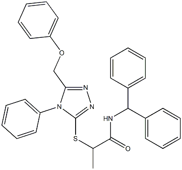 N-benzhydryl-2-[[5-(phenoxymethyl)-4-phenyl-1,2,4-triazol-3-yl]sulfanyl]propanamide Struktur