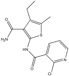 N-(3-carbamoyl-4-ethyl-5-methylthiophen-2-yl)-2-chloropyridine-3-carboxamide Struktur