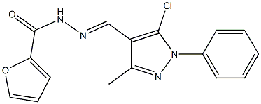 N-[(E)-(5-chloro-3-methyl-1-phenylpyrazol-4-yl)methylideneamino]furan-2-carboxamide Struktur