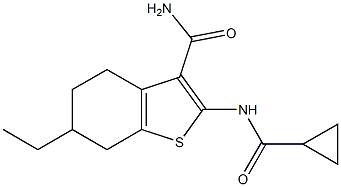 2-(cyclopropanecarbonylamino)-6-ethyl-4,5,6,7-tetrahydro-1-benzothiophene-3-carboxamide Struktur