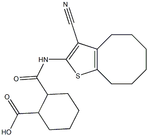 2-[(3-cyano-4,5,6,7,8,9-hexahydrocycloocta[b]thiophen-2-yl)carbamoyl]cyclohexane-1-carboxylic acid Struktur