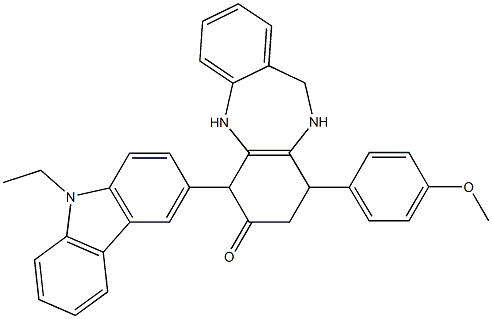 6-(9-ethylcarbazol-3-yl)-9-(4-methoxyphenyl)-5,6,8,9,10,11-hexahydrobenzo[b][1,4]benzodiazepin-7-one Struktur