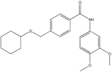 4-(cyclohexylsulfanylmethyl)-N-(3,4-dimethoxyphenyl)benzamide Struktur