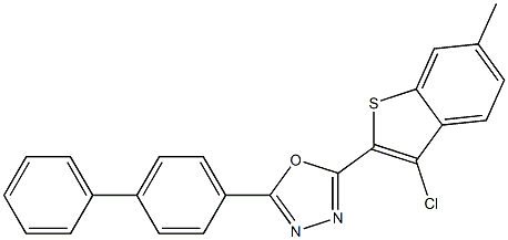 2-(3-chloro-6-methyl-1-benzothiophen-2-yl)-5-(4-phenylphenyl)-1,3,4-oxadiazole Struktur