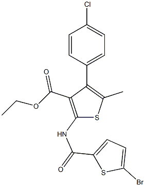 ethyl 2-[(5-bromothiophene-2-carbonyl)amino]-4-(4-chlorophenyl)-5-methylthiophene-3-carboxylate Struktur