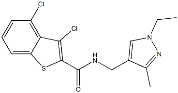 3,4-dichloro-N-[(1-ethyl-3-methylpyrazol-4-yl)methyl]-1-benzothiophene-2-carboxamide Struktur