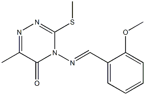 4-[(E)-(2-methoxyphenyl)methylideneamino]-6-methyl-3-methylsulfanyl-1,2,4-triazin-5-one Struktur