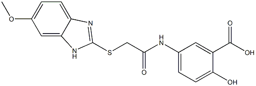 2-hydroxy-5-[[2-[(6-methoxy-1H-benzimidazol-2-yl)sulfanyl]acetyl]amino]benzoic acid Struktur