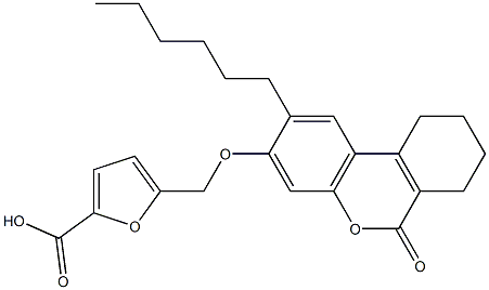 5-[(2-hexyl-6-oxo-7,8,9,10-tetrahydrobenzo[c]chromen-3-yl)oxymethyl]furan-2-carboxylic acid Struktur