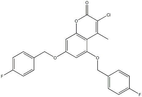 3-chloro-5,7-bis[(4-fluorophenyl)methoxy]-4-methylchromen-2-one Struktur