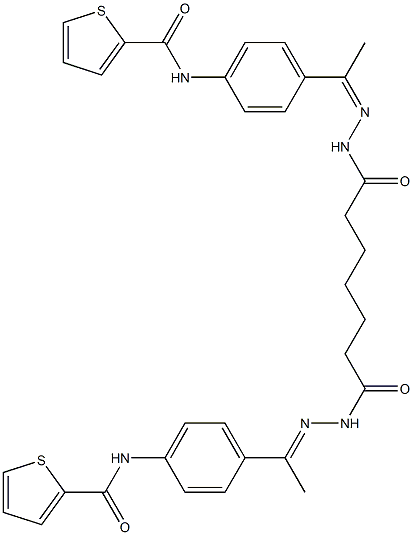 N,N'-bis[(E)-1-[4-(thiophene-2-carbonylamino)phenyl]ethylideneamino]heptanediamide Struktur