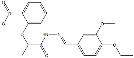 N-[(E)-(4-ethoxy-3-methoxyphenyl)methylideneamino]-2-(2-nitrophenoxy)propanamide Struktur