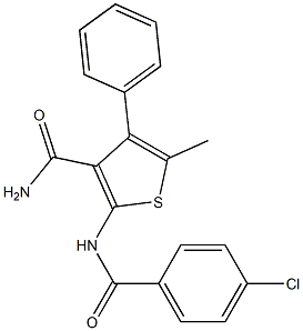 2-[(4-chlorobenzoyl)amino]-5-methyl-4-phenylthiophene-3-carboxamide Struktur