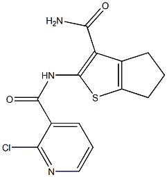 N-(3-carbamoyl-5,6-dihydro-4H-cyclopenta[b]thiophen-2-yl)-2-chloropyridine-3-carboxamide Struktur