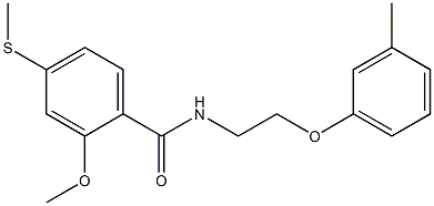 2-methoxy-N-[2-(3-methylphenoxy)ethyl]-4-methylsulfanylbenzamide Struktur