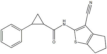 N-(3-cyano-5,6-dihydro-4H-cyclopenta[b]thiophen-2-yl)-2-phenylcyclopropane-1-carboxamide Struktur