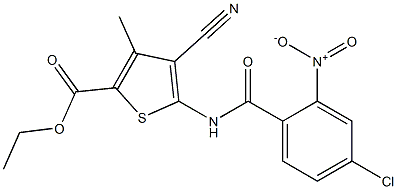 ethyl 5-[(4-chloro-2-nitrobenzoyl)amino]-4-cyano-3-methylthiophene-2-carboxylate Struktur