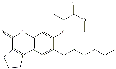 methyl 2-[(8-hexyl-4-oxo-2,3-dihydro-1H-cyclopenta[c]chromen-7-yl)oxy]propanoate Struktur