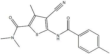 4-cyano-N,N,3-trimethyl-5-[(4-methylbenzoyl)amino]thiophene-2-carboxamide Struktur