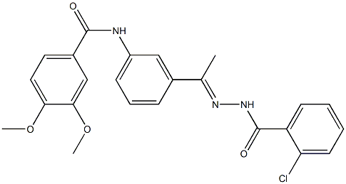 N-[3-[(E)-N-[(2-chlorobenzoyl)amino]-C-methylcarbonimidoyl]phenyl]-3,4-dimethoxybenzamide Struktur