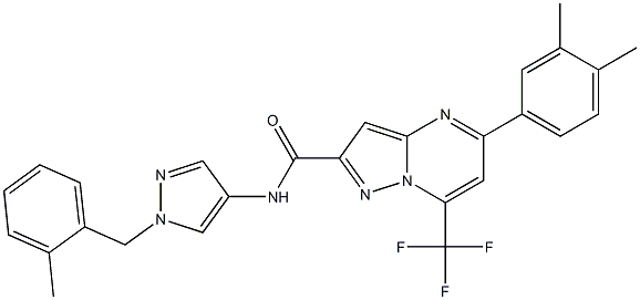 5-(3,4-dimethylphenyl)-N-[1-[(2-methylphenyl)methyl]pyrazol-4-yl]-7-(trifluoromethyl)pyrazolo[1,5-a]pyrimidine-2-carboxamide Struktur